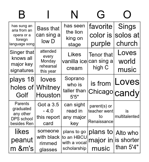 RVC Rehearsal Mixer Bingo Card