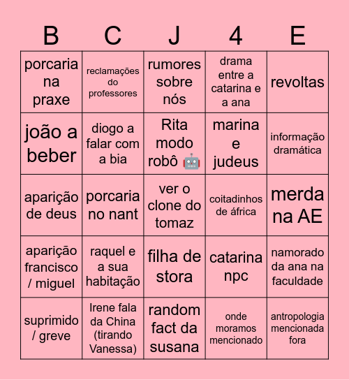 BINGO DO SEMESTRE Bingo Card