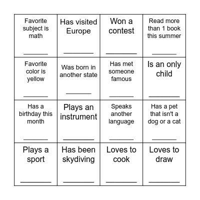 Staff Scavenger Hunt Bingo Card