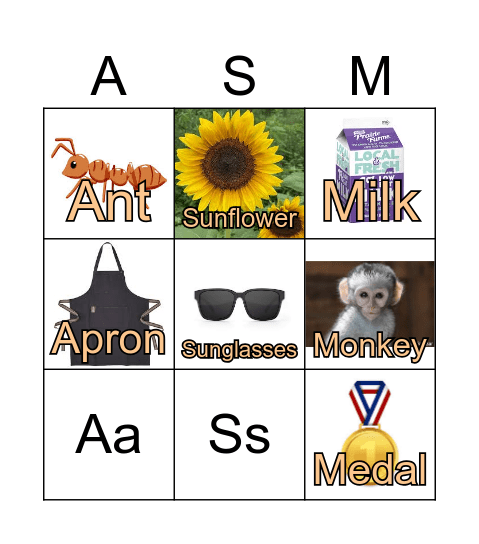 Letters A,S,M Bingo Card