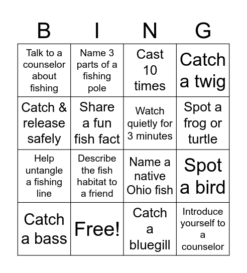 Camp Wanake Bingo Card