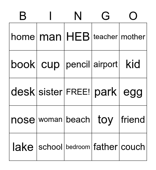 NOUN BINGO Card