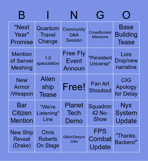 CitizenCon 2955 Bingo Card