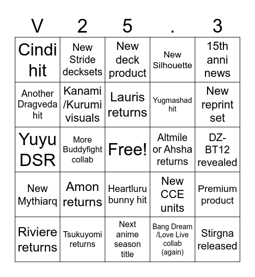 Vanguard 25.3 Bingo Card