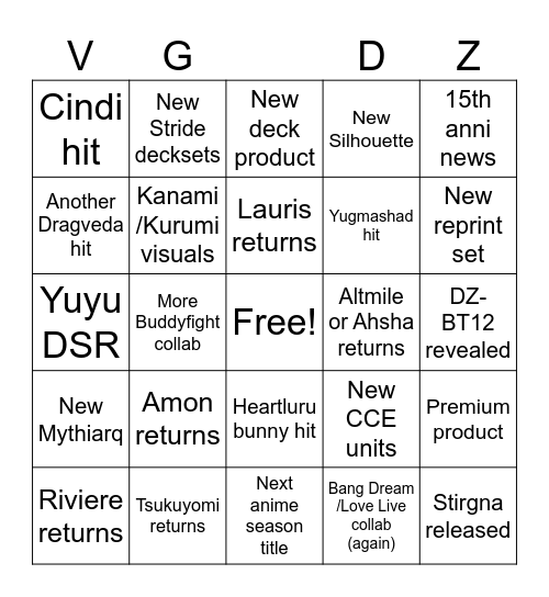 Vanguard 25.3 Bingo Card