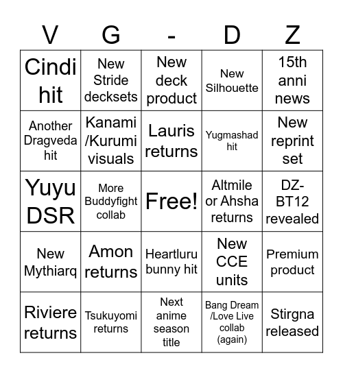 Vanguard 25.3 Bingo Card