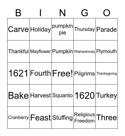 Thanksgiving Bingo Card