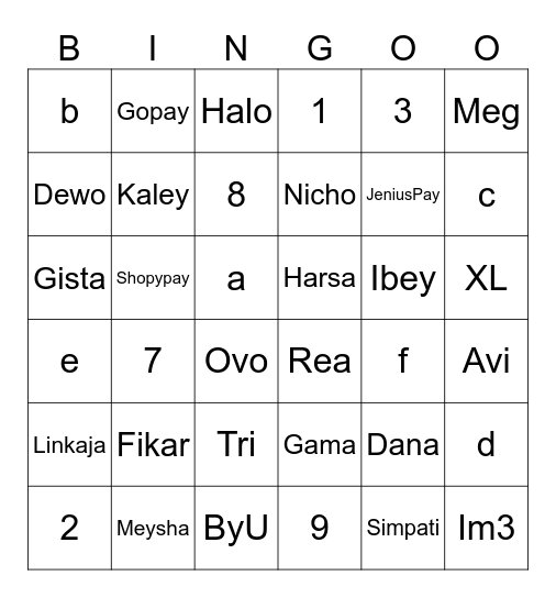 Harsa Bingo Card