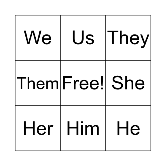 Pronoun BINGO  Bingo Card