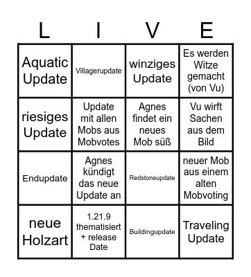 Minecraft Live Bingo Card