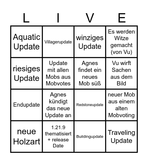 Minecraft Live Bingo Card