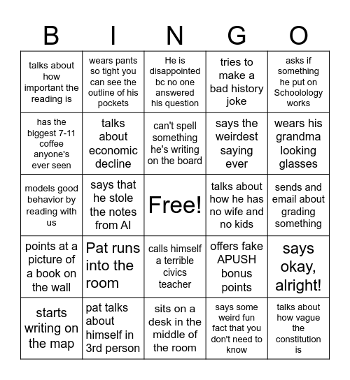 APUSH weekly bingo Card