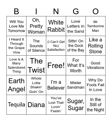 50's & 60's BINGO Card