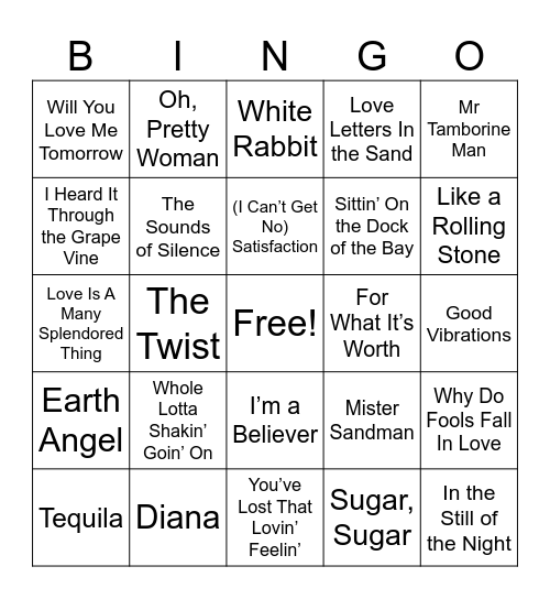 50's & 60's BINGO Card
