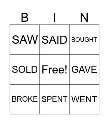 Past Simple Verbs Bingo Card