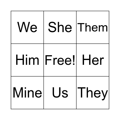 Pronoun BINGO  Bingo Card