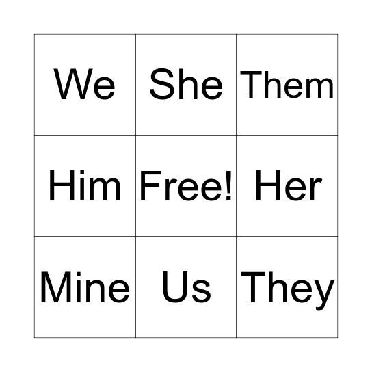 Pronoun BINGO  Bingo Card