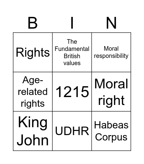 Citizenship Bingo Card