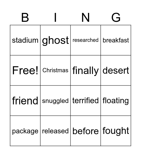 Spelling Bingo Card