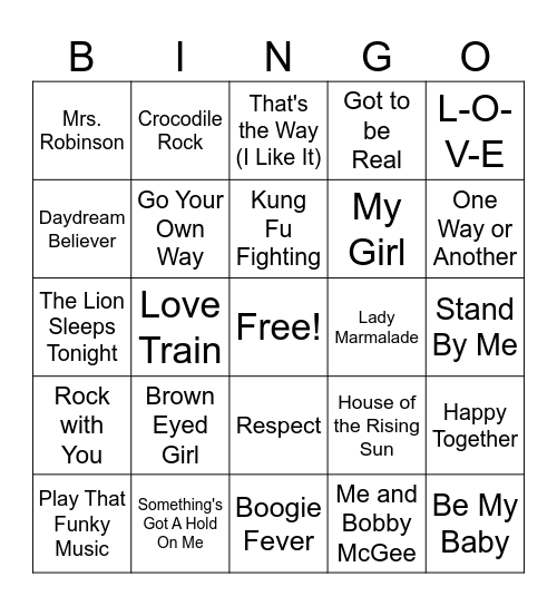 test music bingo Card