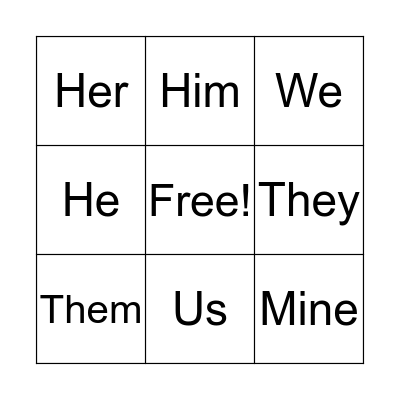 Pronoun BINGO  Bingo Card