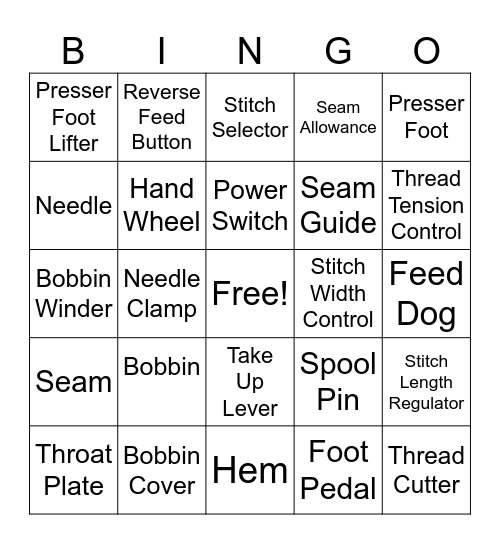Sewing Bingo Card