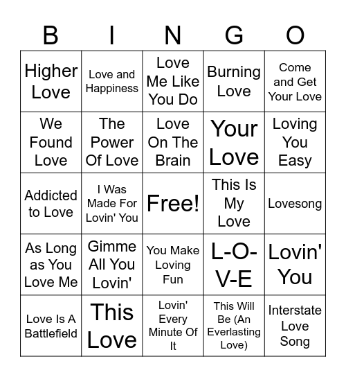 Everlasting Love Bingo Card