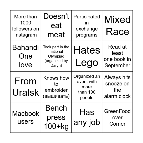 Human Bingo Card