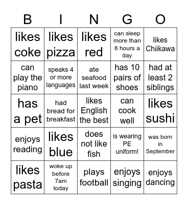 Find Someone Who... Bingo Card