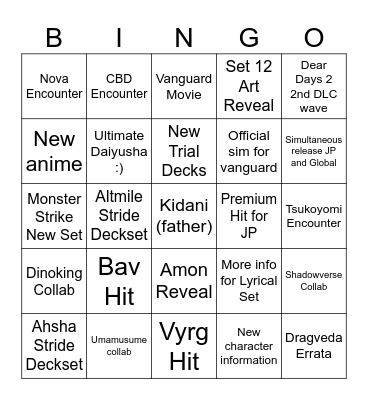 VG Fall Bingo Card