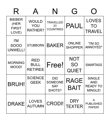 RACHELS BINGO Card
