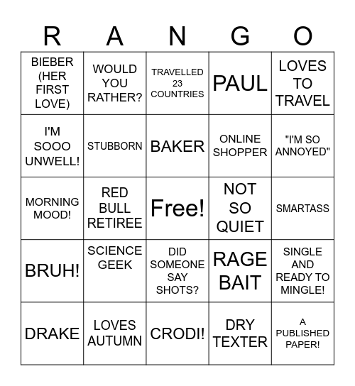 RACHELS BINGO Card