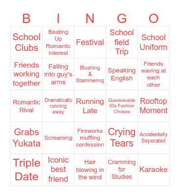Slice of Life Bingo Card