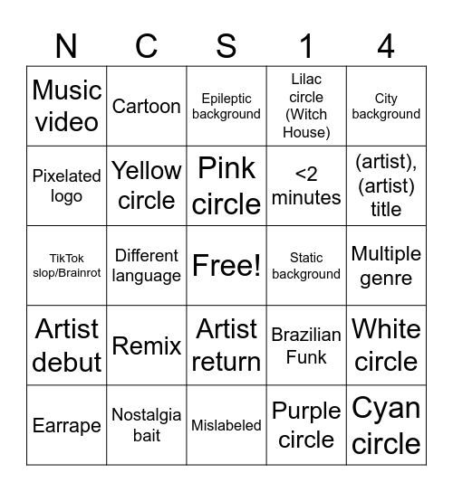 NCS Bingo Card