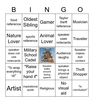 VSI Speech Bingo Card