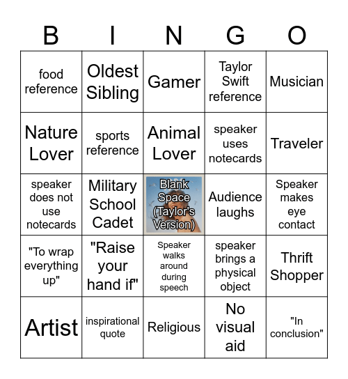 VSI Speech Bingo Card