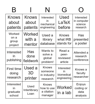 Break the Ice Bingo Card