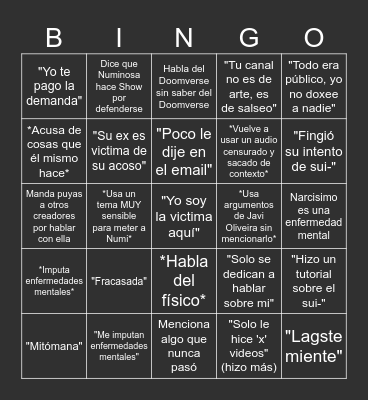 Bingo del video de Dalasiño Bingo Card