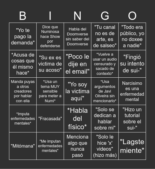 Bingo del video de Dalasiño Bingo Card
