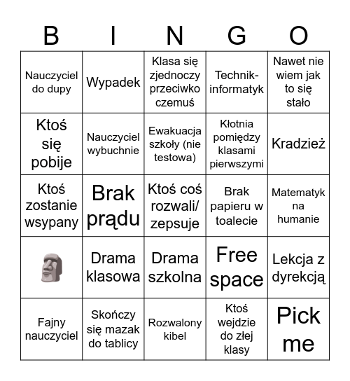 Bingo szkolne 2025/2026 Bingo Card