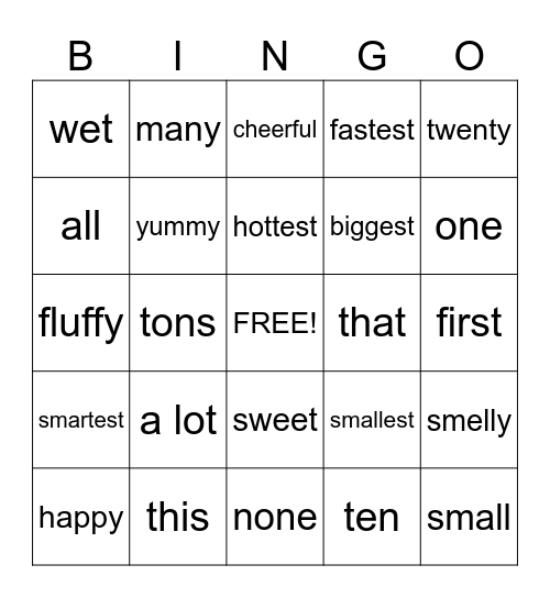 ADJECTIVE BINGO Card