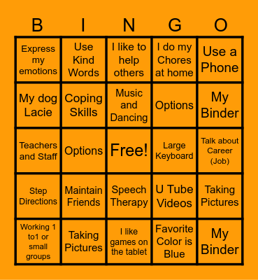 Bethany's IEP Bingo Card