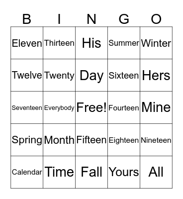 ESL Bingo #1 Bingo Card