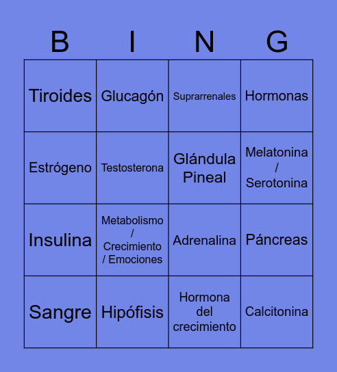 SISTEMA ENDOCRINO Bingo Card