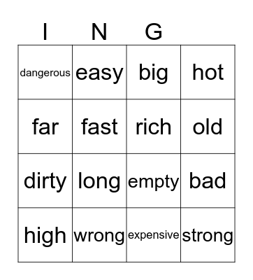 COMMON ADJECTIVES Bingo Card