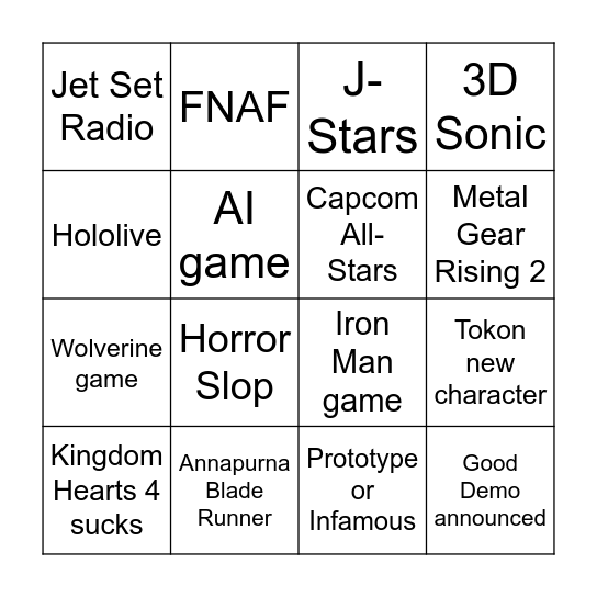 TGS 2025 Bingo Card