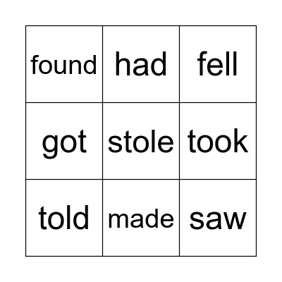 Irregular verbs Bingo Card