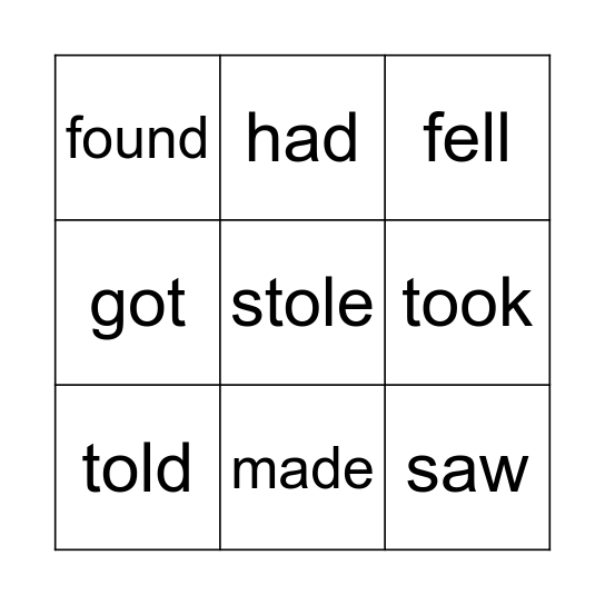 Irregular verbs Bingo Card