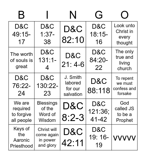 D&C Doctrinal Mastery Bingo Card