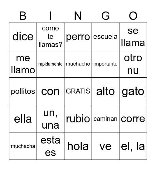 Somos 1 Unit 1-2 Bingo Card
